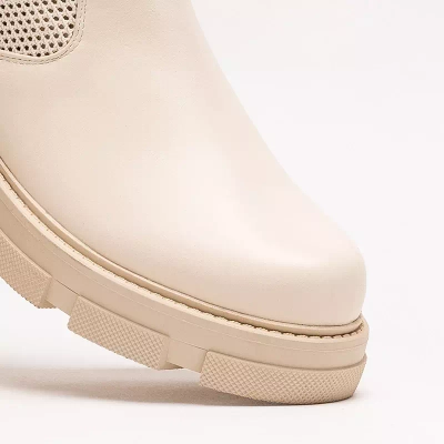 OUTLET Ażurowe beżowe damskie botki na płaskim obcasie Roibu - Obuwie