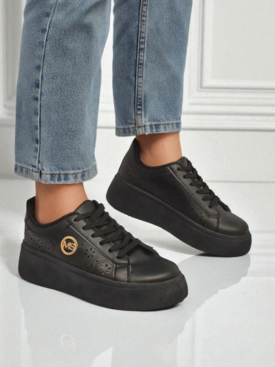 Дамски сникърси платформа Perseida Royalfashion черни еко кожа