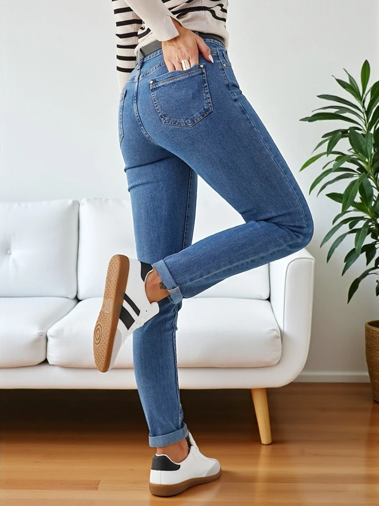 Royalfashion Дамски памучни тесни дънки