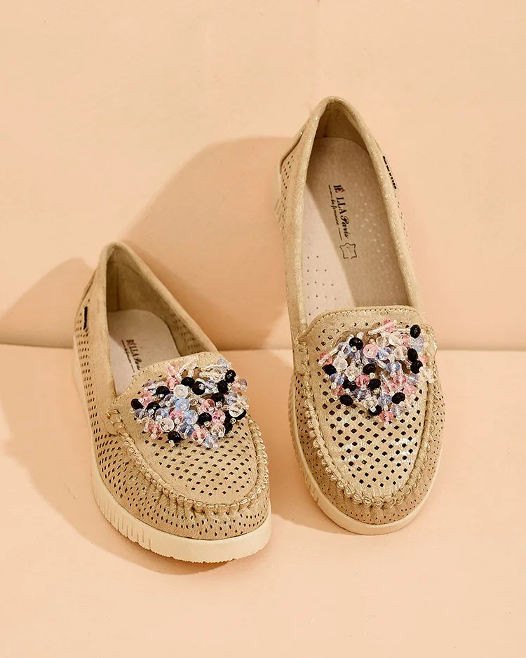 Royalfashion Дамски ажурни мокасини с мъниста Namis