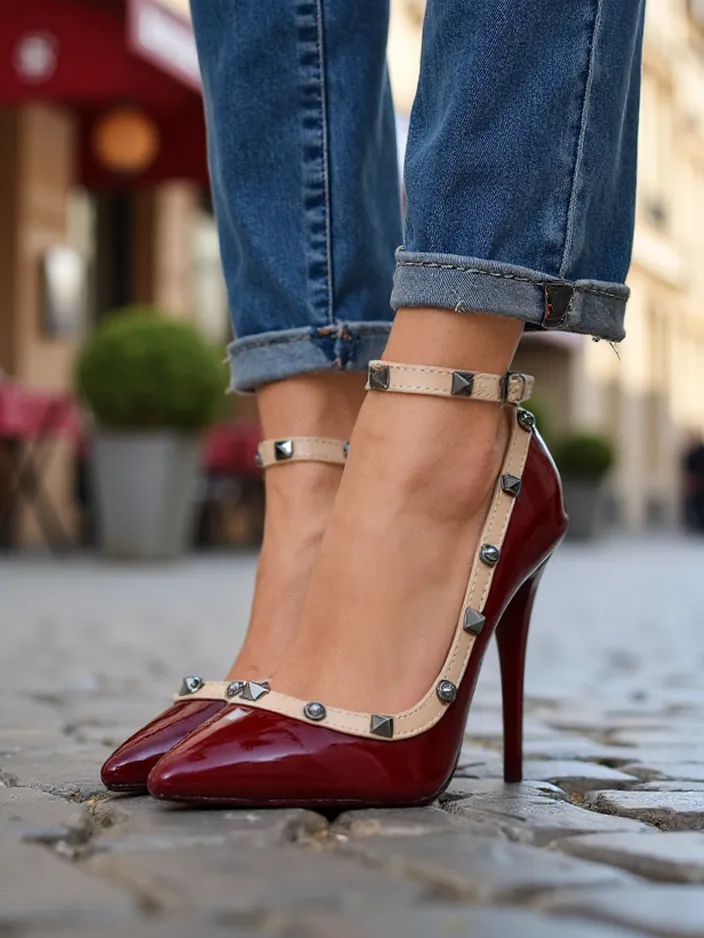 Royalfashion Лачени дамски токчета с бодли Qoscalle