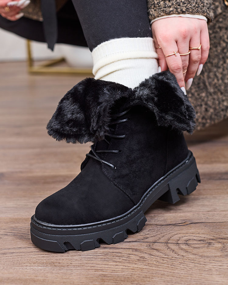 Royalfashion Черни дамски ботуши с връзки Cavenma