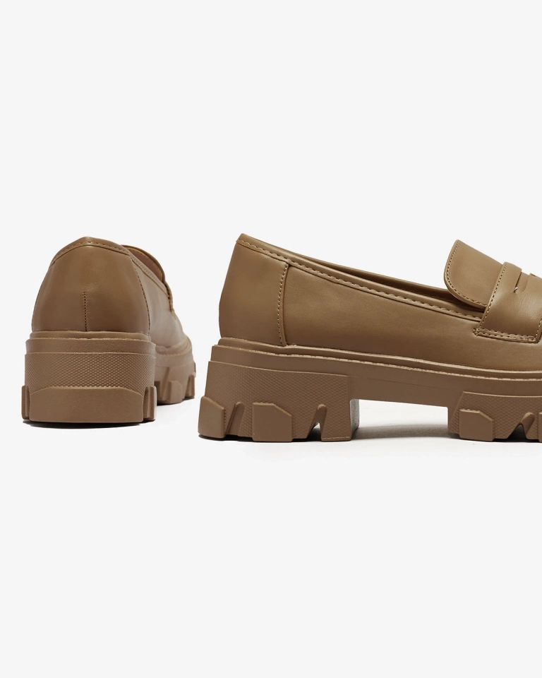 Дамски светлокафяви мокасини с масивна подметка Desika - Обувки