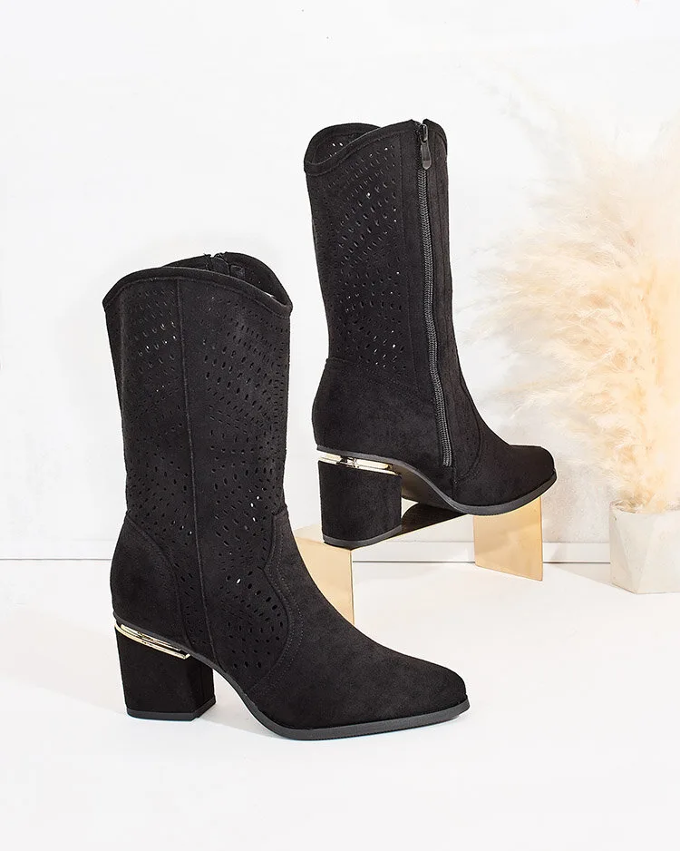 Royalfashion Ажурни ботуши на нисък ток Hewir