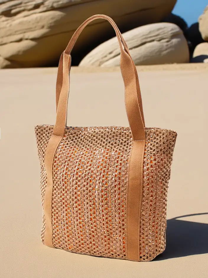 Royalfashion Голяма сламена дамска лятна чанта