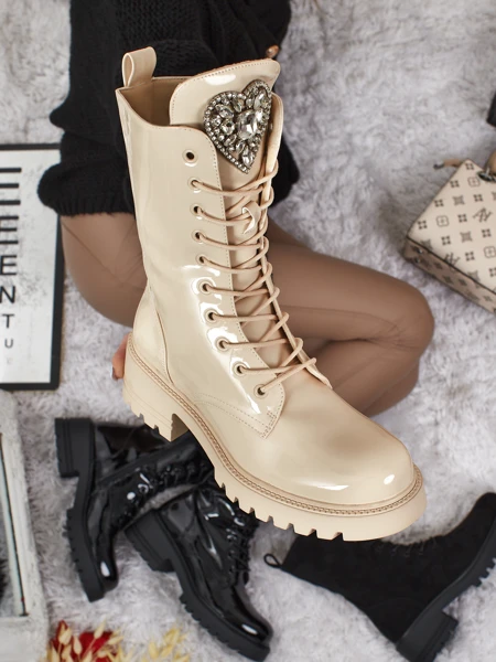 Лакирани дамски боти с връзки Emelune