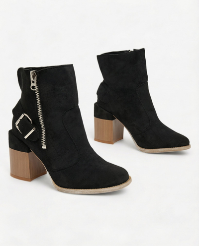 Royalfashion Черни дамски ботуши на токчета от екокожа Acimra