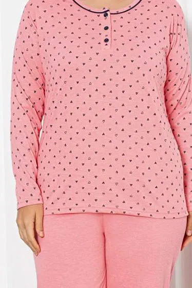 Royalfashion Дамски памучен комплект пижама с мотиви на сърца ПРИДОБИРАНЕ РАЗМЕР