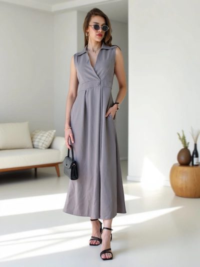 Royalfashion Дамска рокля без ръкави с облечен деколте Bizness