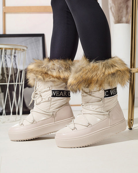 Бежови дамски ботуши за сняг с кожа Lilitsa- Footwear