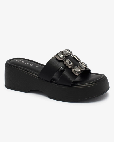 Royalfashion Черни дамски джапанки с украса и масивна подметка Norixi