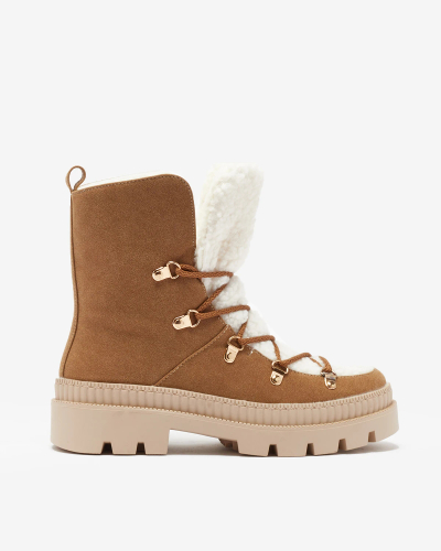 Royalfashion Дамски изолирани ловджийски ботуши с овча кожа в цвят камила Lery Walk