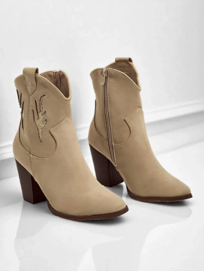 Дамски каубойски ботуши на ток с декоративни вложки Cendria