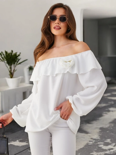 Royalfashion Дамска блуза а'ла Испанска с ръкави и цвете