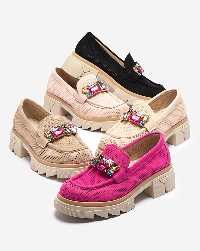 Черни ажурни дамски мокасини с декорация Bokkso - Обувки