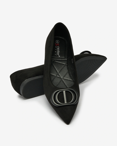 Royalfashion Черни дамски балерини със заострен връх и украса на носа Tidita