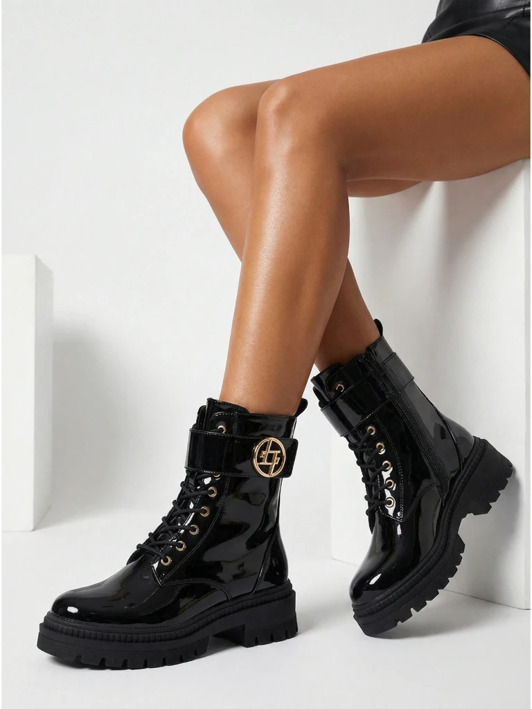 Лакирани дамски еко кожени боти Eulin