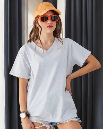 Royalfashion Дамска памучна Casual тениска с V-образно деколте