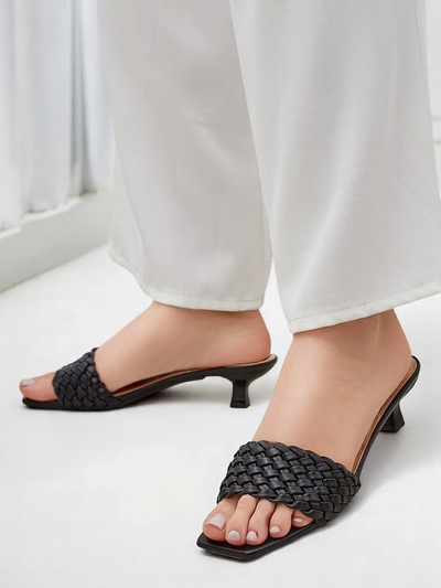 Сандали Callista Nero – Черни дамски обувки на токчета от екологична кожа, лято