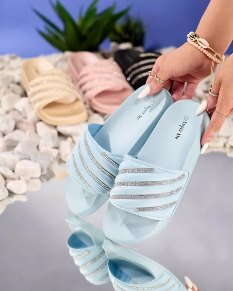 Niebieskie damskie klapki z cyrkoniami Mytaris - Obuwie