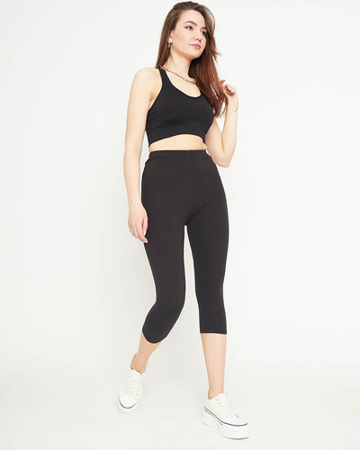 Damskie czarne legginsy o długości 3/4 - Odzież