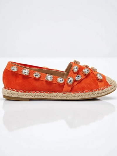 Pomarańczowe damskie espadryle z kryształkami Wamba - Obuwie