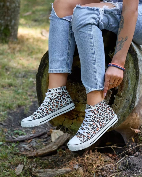 Royalfashion Дамски високи кецове в бежово с модерен десен Jungle Jive