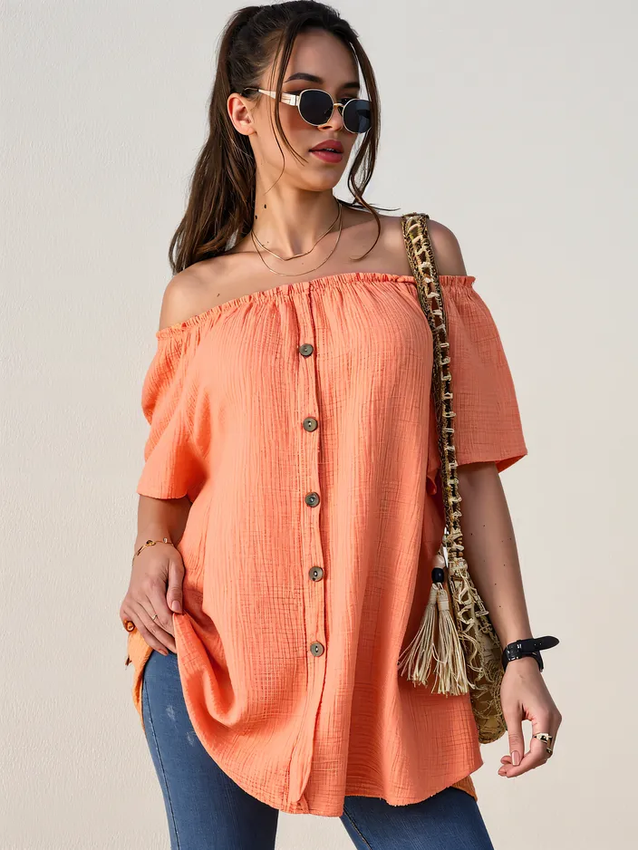 Блуза от памук за жени Royalfashion в испански стил с декоративни копчета