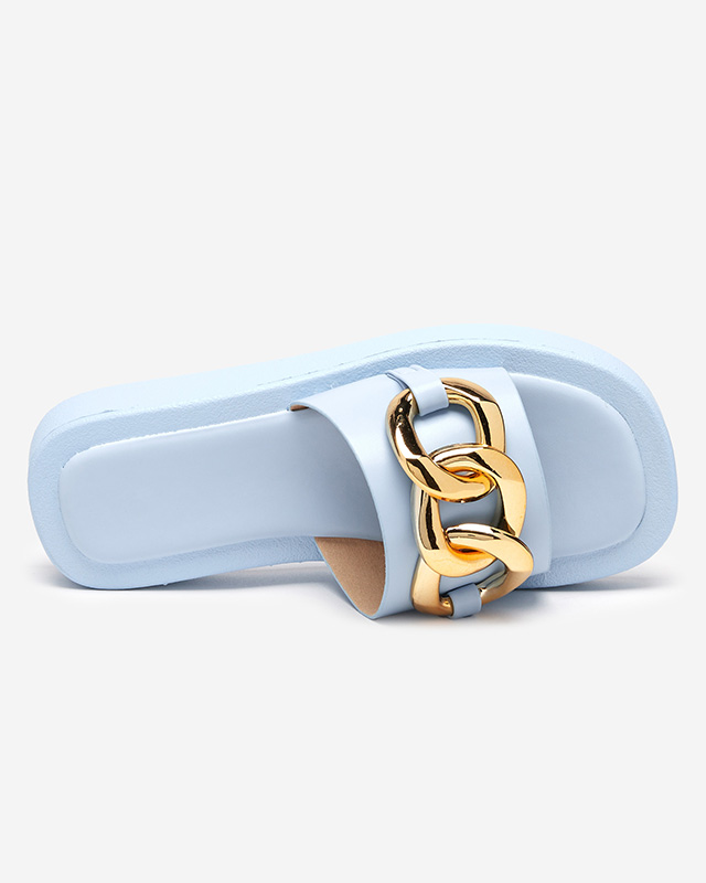 Niebieskie damskie klapki ze złotym łańcuszkiem Reteris - Obuwie