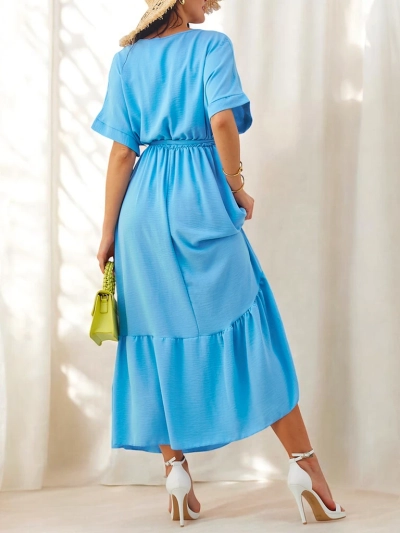 Рокля миди Royalfashion с къси ръкави и декоративни копчета