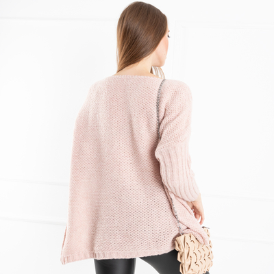 Jasnoróżowy sweter damski oversize- Odzież