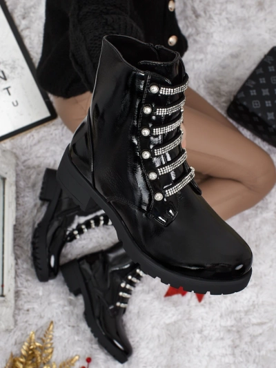 Лакирани дамски боти с връзки Fjorra