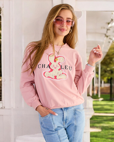 Royalfashion Дамски памучен суитшърт с тънък принт