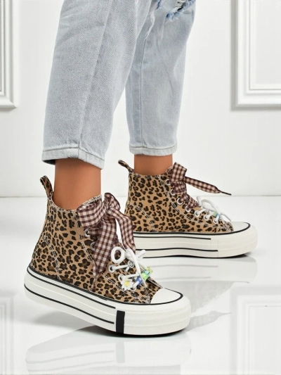 Дамски маратонки Leonora Leo кафяви на платформа – италиански стил, плат