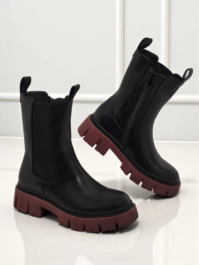 Високи дамски еко кожени боти с цветна подметка Dorvella