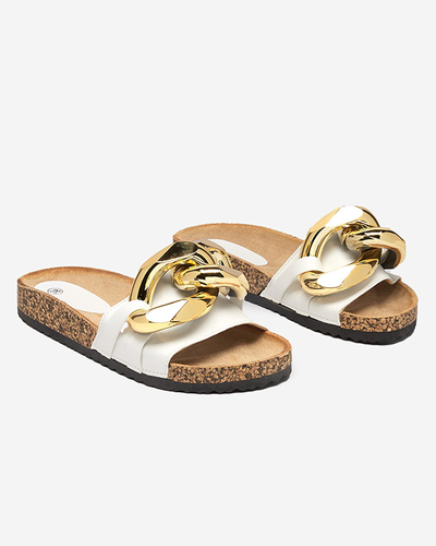 Białe klapki damskie z ozdobą Sofig- Obuwie