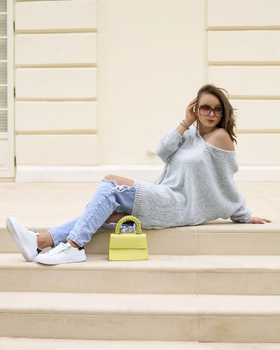 Royalfashion Сив дамски дълъг oversize пуловер