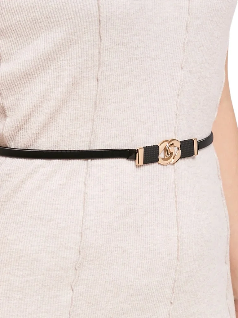 Дамски метален колан Callista Nero черен, минималистичен, закопчаващ се с кукичка