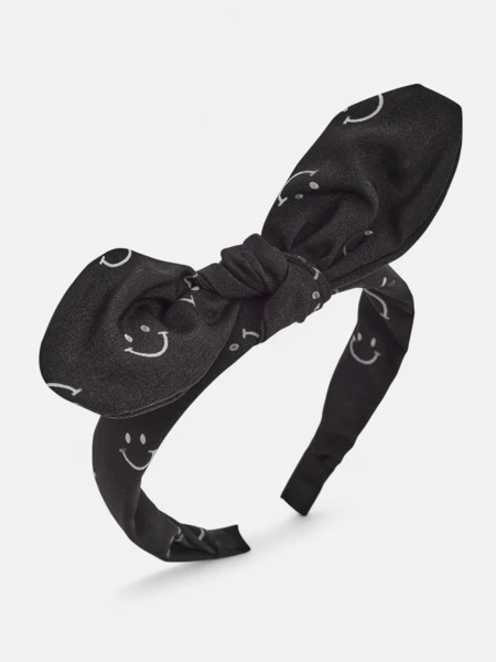 Royalfashion Детска лента за коса с панделка с принт на усмихнати лица