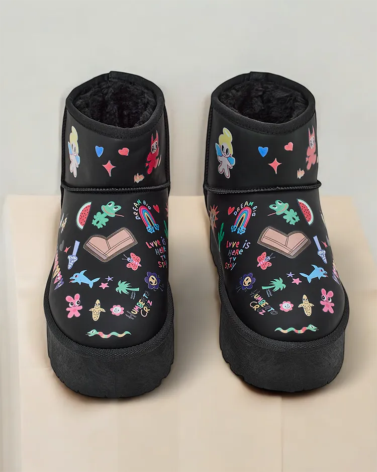 Ройалфешън Къси ботуши за жени в снежен ботуш стил с надписи Ханага