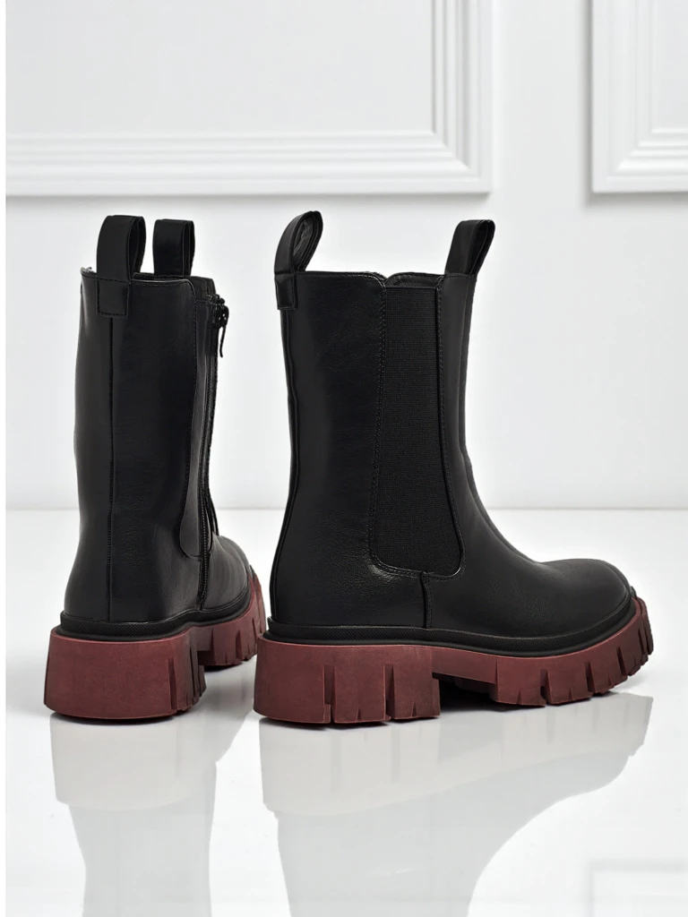 Високи дамски еко кожени боти с цветна подметка Dorvella