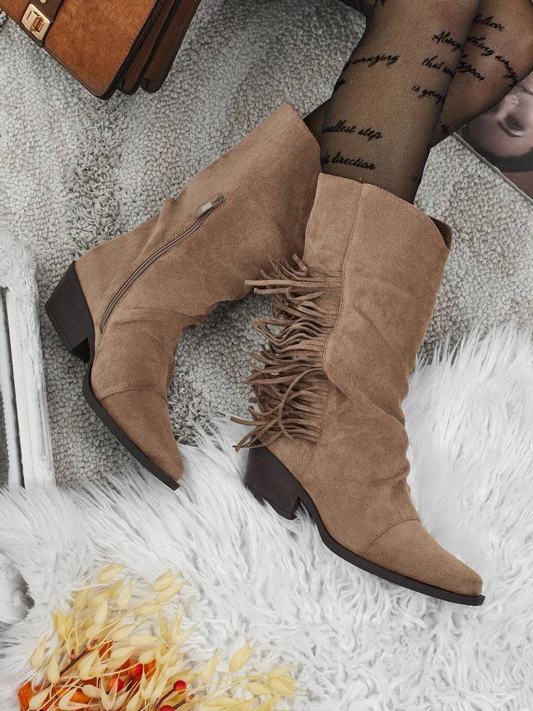 Дамски каубойски ботуши на ток с ресни Selva