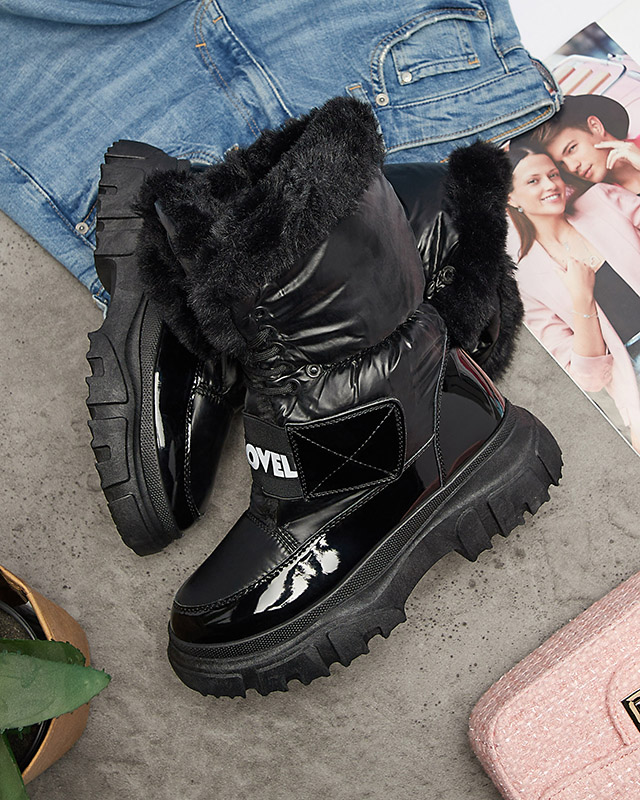 Дамски ботуши за сняг с плоска подметка в черно Sapollo- Footwear