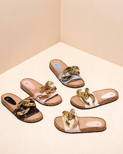 Beżowe klapki damskie z ozdobą Sofig- Obuwie