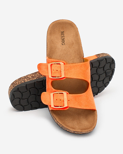 Royalfashion Неоново оранжеви дамски джапанки с катарами Foumy