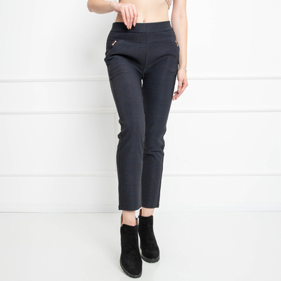 Granatowe tregginsy damskie w kratę PLUS SIZE - Odzież