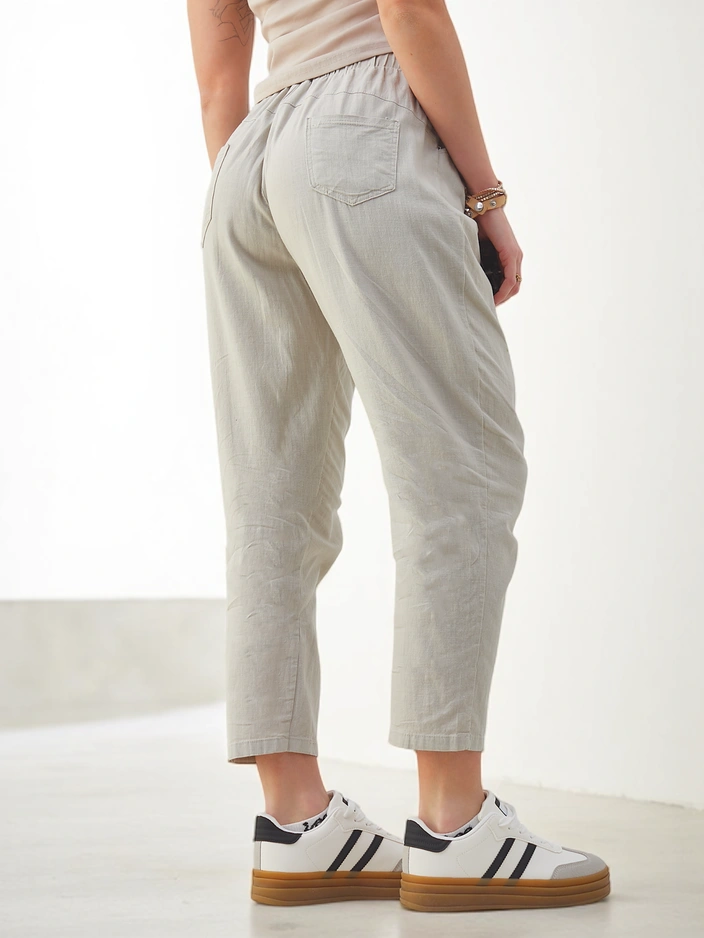 Роклямода Памучни прави дамски панталони с връзка на талията