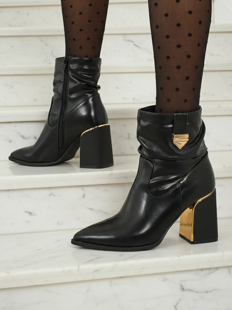 Дамски еко кожени боти на ток AshenPurl