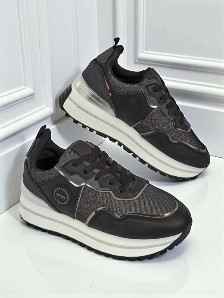 Дамски сникърси Callista Nero на платформа 4 см, екологична кожа