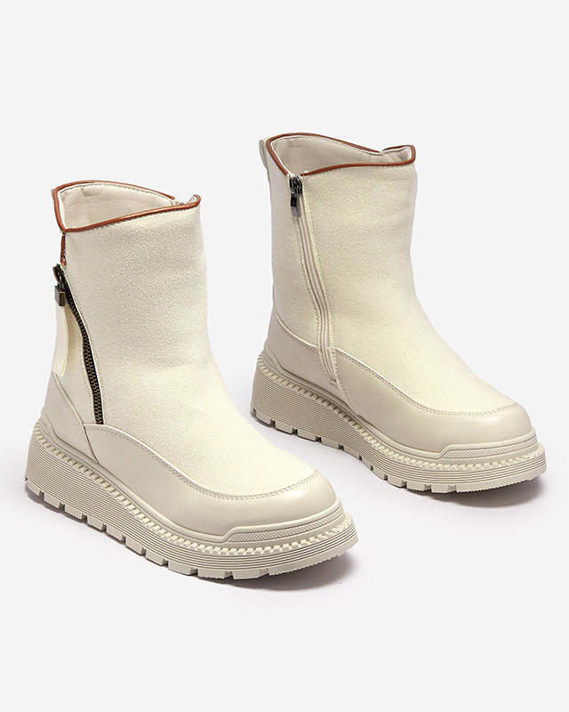 Кремави дамски ботуши с плосък ток Mefina- Footwear